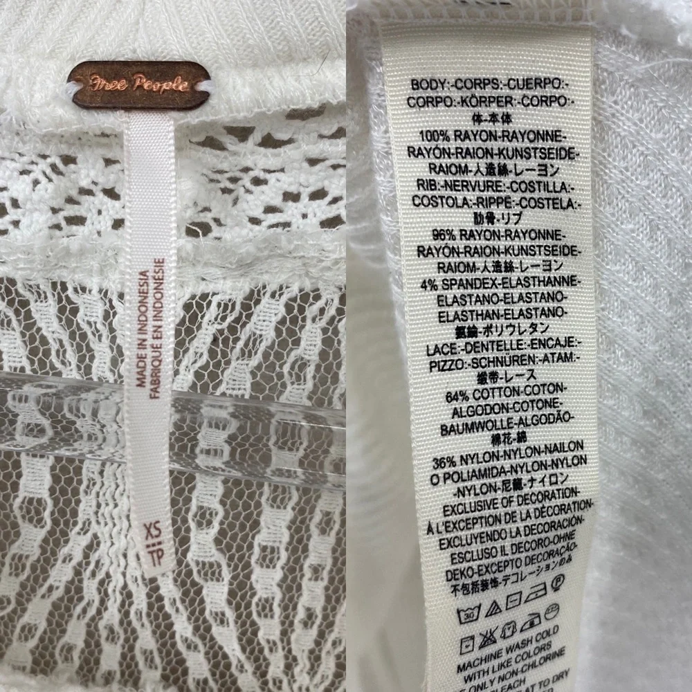 Free people Spring Valley ivory lace yolk trim thermal long sleeve top Size XS